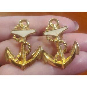 Anchor Gold Tone Nautical Theme Earrings Dangle Metal Fashion Jewelry 1.25"